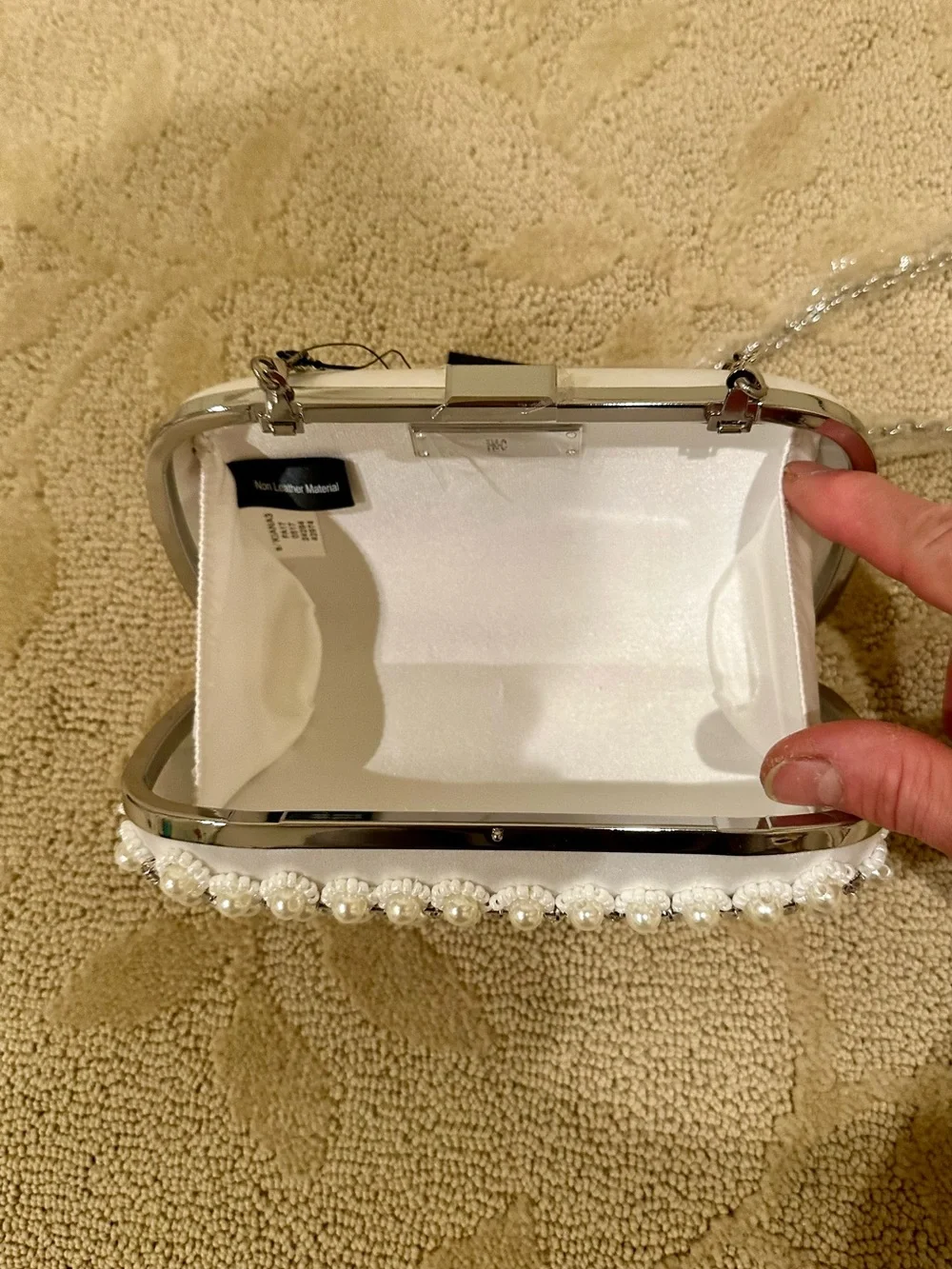 Pearl-Embellished Ivory Crossbody Clutch